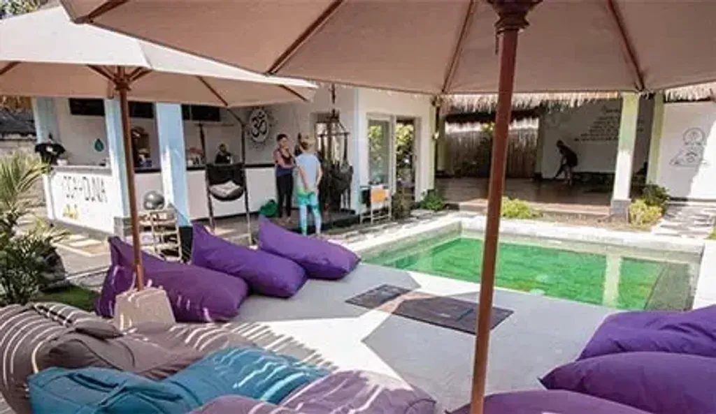 Yoga Dunia Lembongan — Nusa Lembongan, a beautiful island just a short boat ride from Bali, provides a tranquil escape from crowded cities. The island is characterized by lush jungle and pristine white sandy beaches, offering a naturally serene backdrop for your yoga practice.