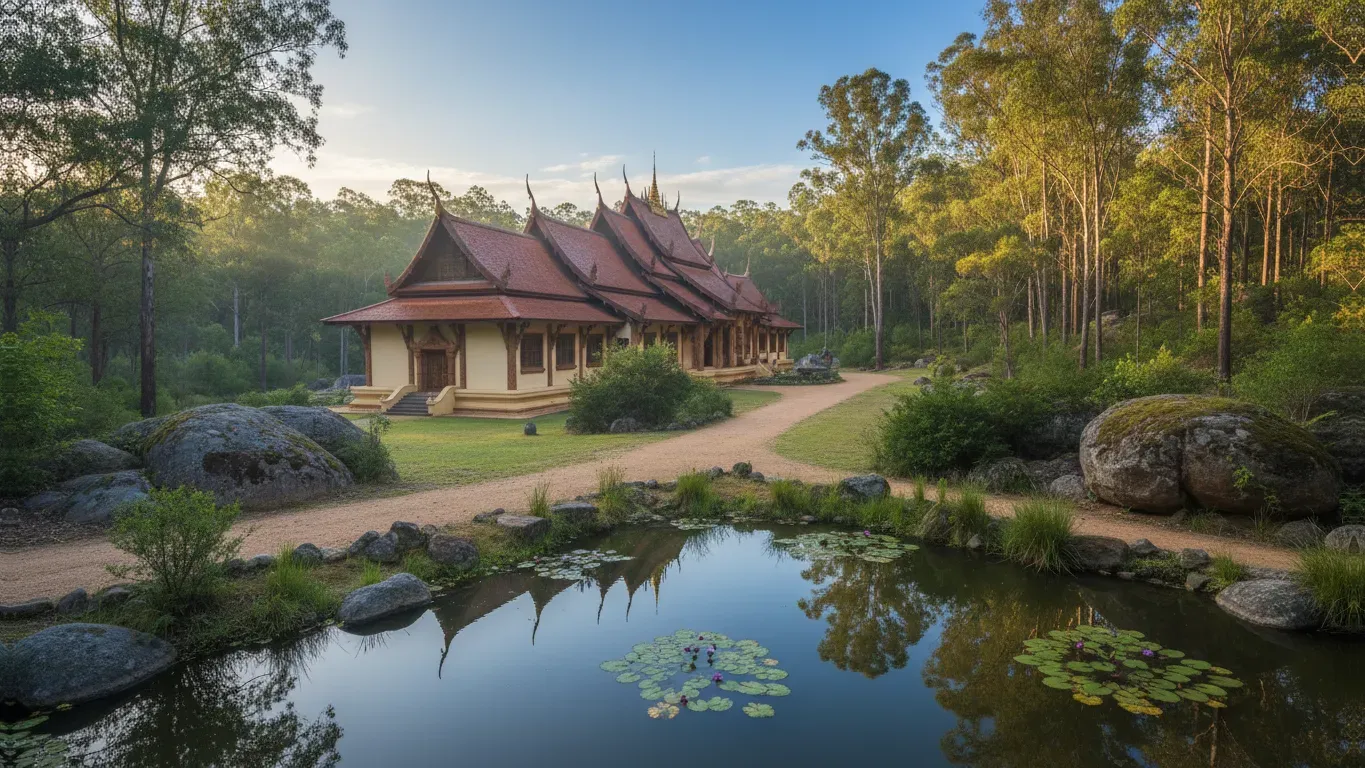 Wat Dhammaram — Wat Dhammaram is situated in St Albans, a suburb that offers a local community feel. While not a remote wilderness retreat, it provides a dedicated space for practice within an urban environment, allowing for both accessibility and a sense of spiritual focus.