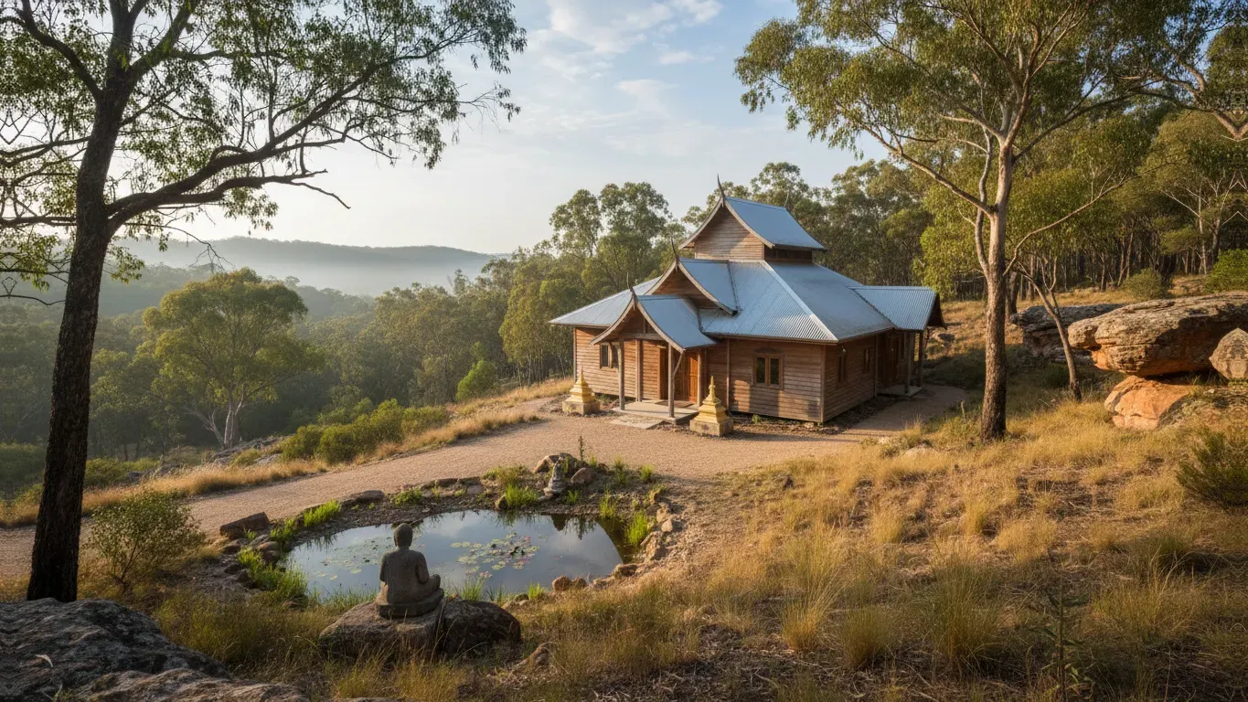 Wat Thai Bhavana - Ballarat Buddhist Centre — The center is situated in Mount Helen, a location that suggests a peaceful, possibly semi-rural environment. The address points to a quiet lane, implying a retreat from urban noise, allowing for a focus on inner stillness and connection with nature.